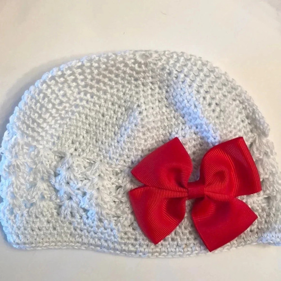 BOUTIQUE NEW BABY GIRLS 6 BOWS WHITE HAT PINK - Picture 9 of 10